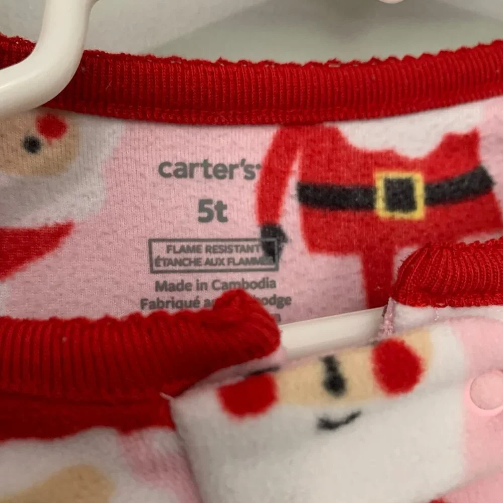 5/$25 Carter's Kids Pink Santa Claus‎ Fleece Footed Pajamas Sleepwear PJs 5T
